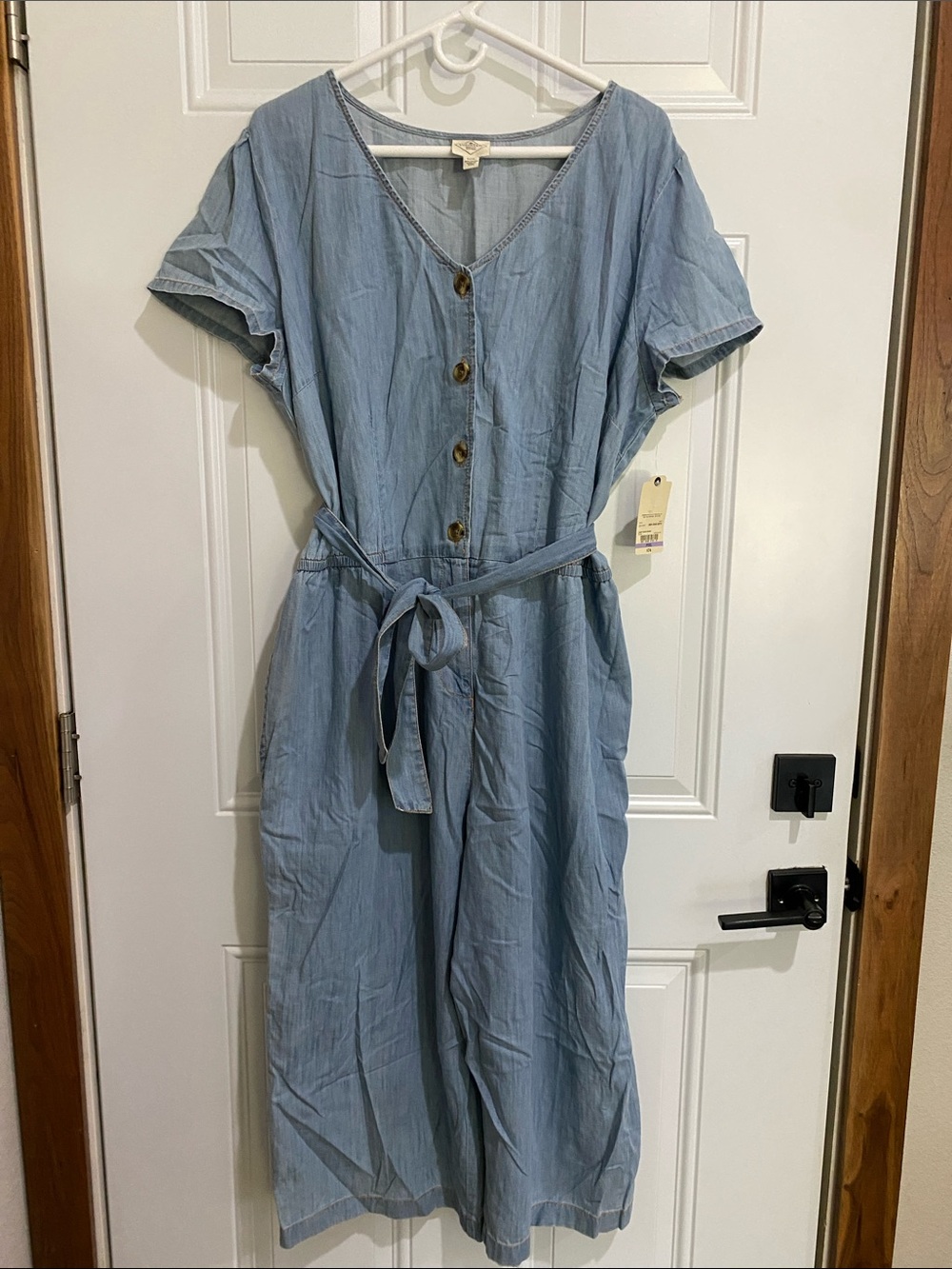 St. John's Bay Light Blue Chambray Button-Front Jumpsuit